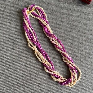 Elegant Multi-Strand Pink and Cream Freshwater Pearl Necklace with original box